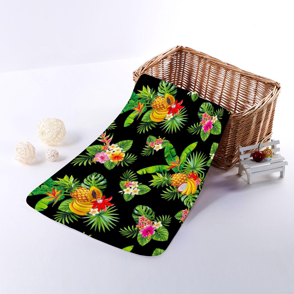 Black Tropical Hawaiian Pattern Print Towel