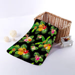 Black Tropical Hawaiian Pattern Print Towel