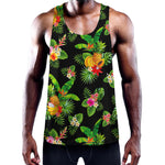 Black Tropical Hawaiian Pattern Print Training Tank Top