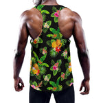 Black Tropical Hawaiian Pattern Print Training Tank Top