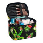 Black Tropical Hawaiian Pattern Print Travel Makeup Bag