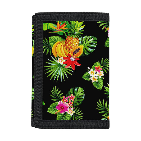 Black Tropical Hawaiian Pattern Print Trifold Wallet