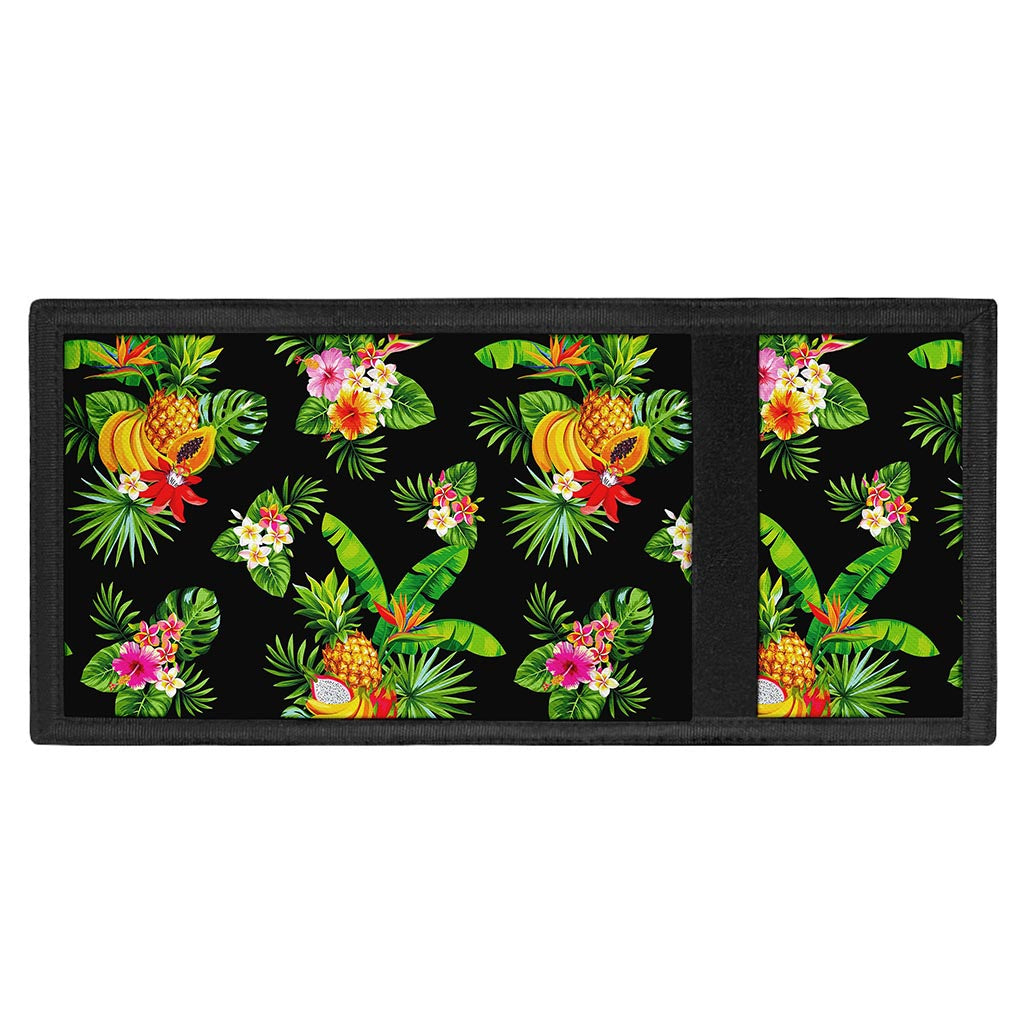 Black Tropical Hawaiian Pattern Print Trifold Wallet