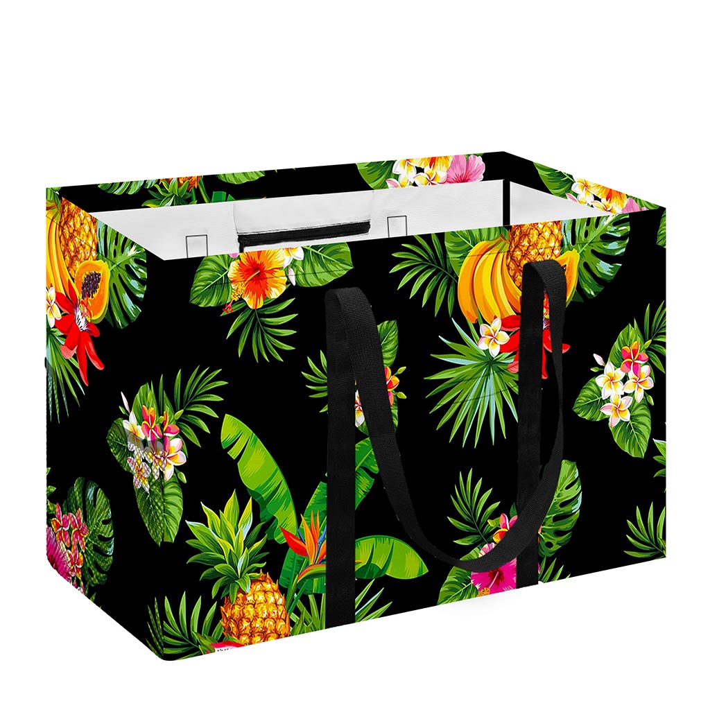Black Tropical Hawaiian Pattern Print Utility Tote Bag