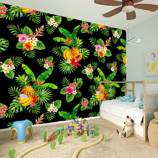 Black Tropical Hawaiian Pattern Print Wall Sticker