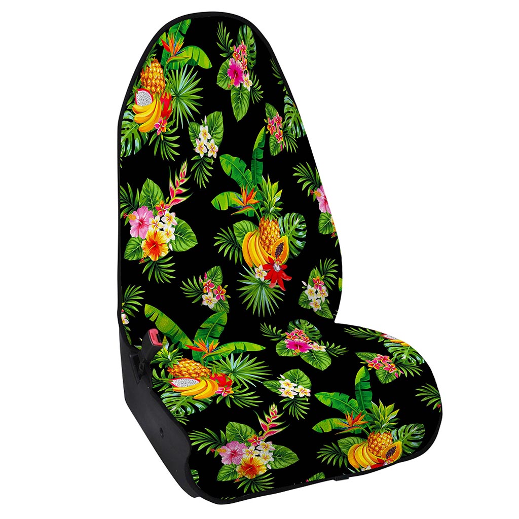 Black Tropical Hawaiian Pattern Print Waterproof Car Seat Cover