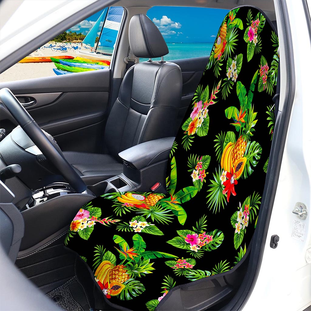 Black Tropical Hawaiian Pattern Print Waterproof Car Seat Cover