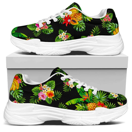 Black Tropical Hawaiian Pattern Print White Chunky Shoes