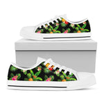 Black Tropical Hawaiian Pattern Print White Low Top Sneakers