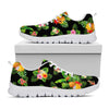 Black Tropical Hawaiian Pattern Print White Running Shoes