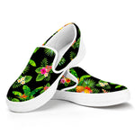 Black Tropical Hawaiian Pattern Print White Slip On Sneakers