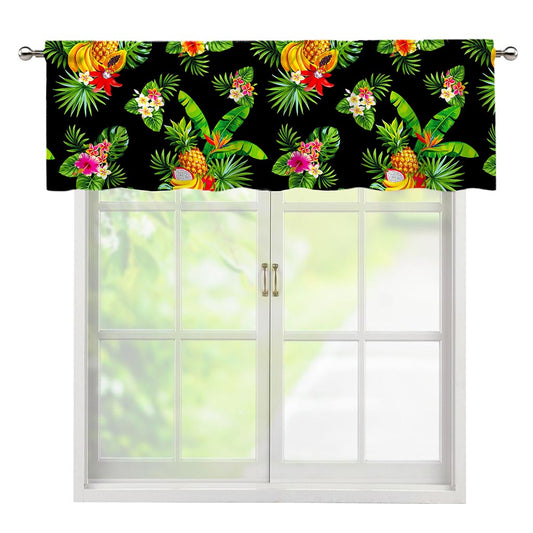 Black Tropical Hawaiian Pattern Print Window Valance