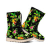 Black Tropical Hawaiian Pattern Print Winter Boots