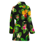 Black Tropical Hawaiian Pattern Print Women's Bathrobe