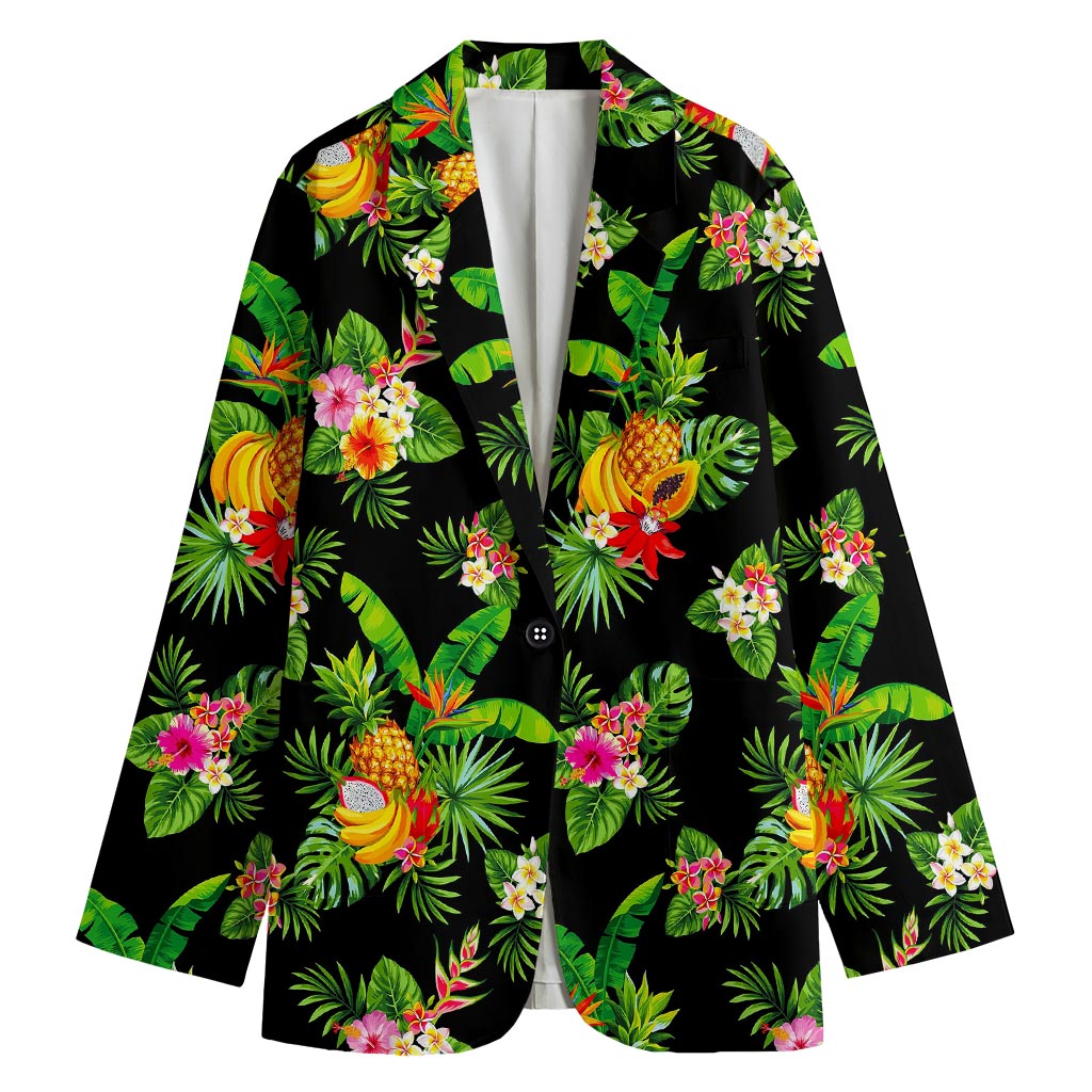 Black Tropical Hawaiian Pattern Print Women's Blazer
