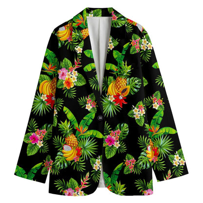 Black Tropical Hawaiian Pattern Print Women's Blazer