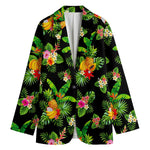 Black Tropical Hawaiian Pattern Print Women's Blazer