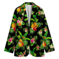 Black Tropical Hawaiian Pattern Print Women's Cotton Blazer