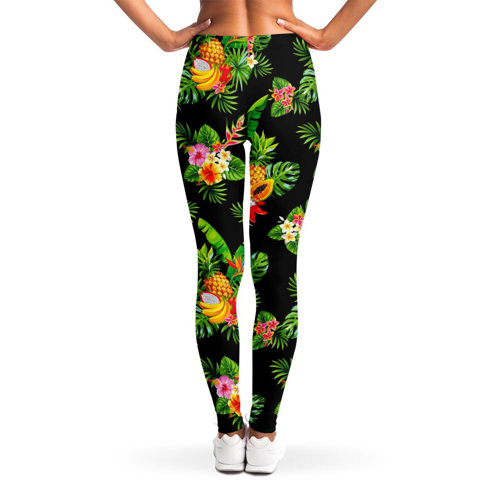 Black Tropical Hawaiian Pattern Print Women's Leggings