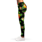 Black Tropical Hawaiian Pattern Print Women's Leggings
