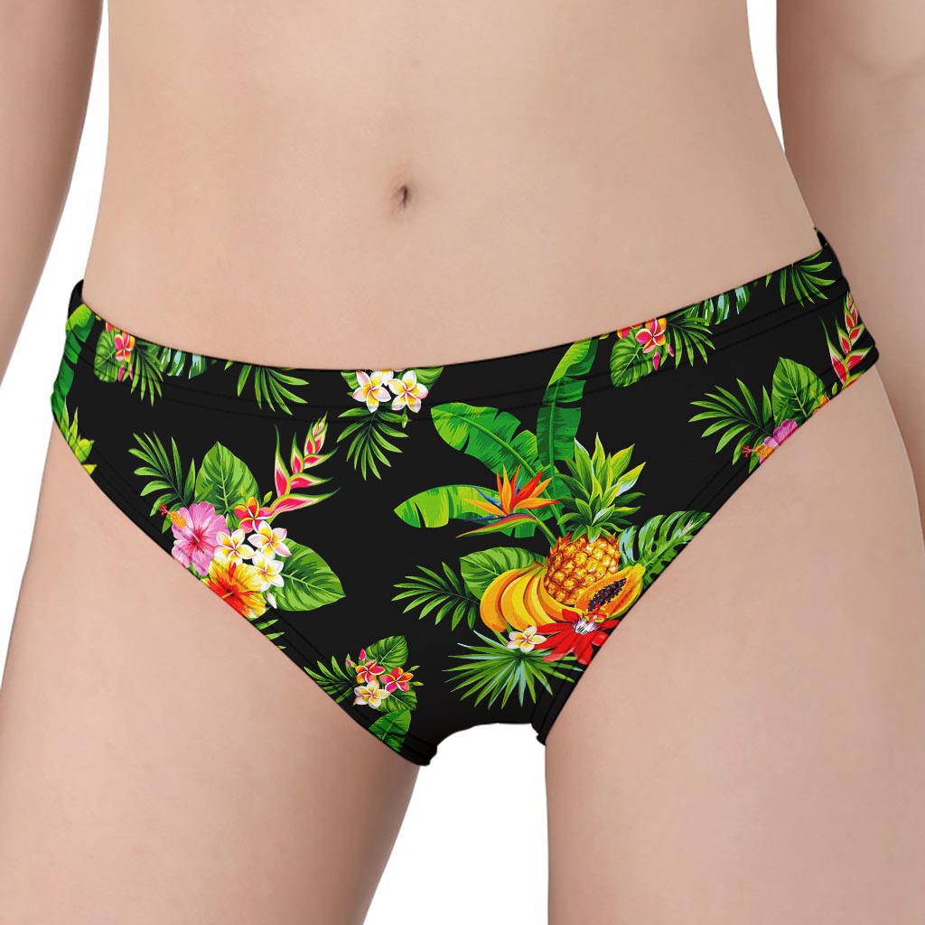 Black Tropical Hawaiian Pattern Print Women's Panties