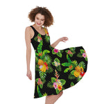 Black Tropical Hawaiian Pattern Print Women's Sleeveless Dress