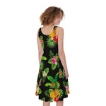 Black Tropical Hawaiian Pattern Print Women's Sleeveless Dress