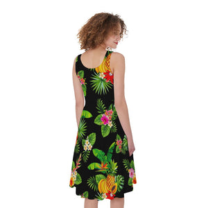 Black Tropical Hawaiian Pattern Print Women's Sleeveless Dress