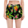 Black Tropical Hawaiian Pattern Print Women's Split Running Shorts