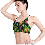 Black Tropical Hawaiian Pattern Print Women's Sports Bra