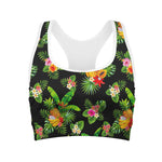 Black Tropical Hawaiian Pattern Print Women's Sports Bra