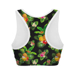 Black Tropical Hawaiian Pattern Print Women's Sports Bra