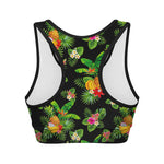 Black Tropical Hawaiian Pattern Print Women's Sports Bra