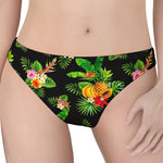 Black Tropical Hawaiian Pattern Print Women's Thong