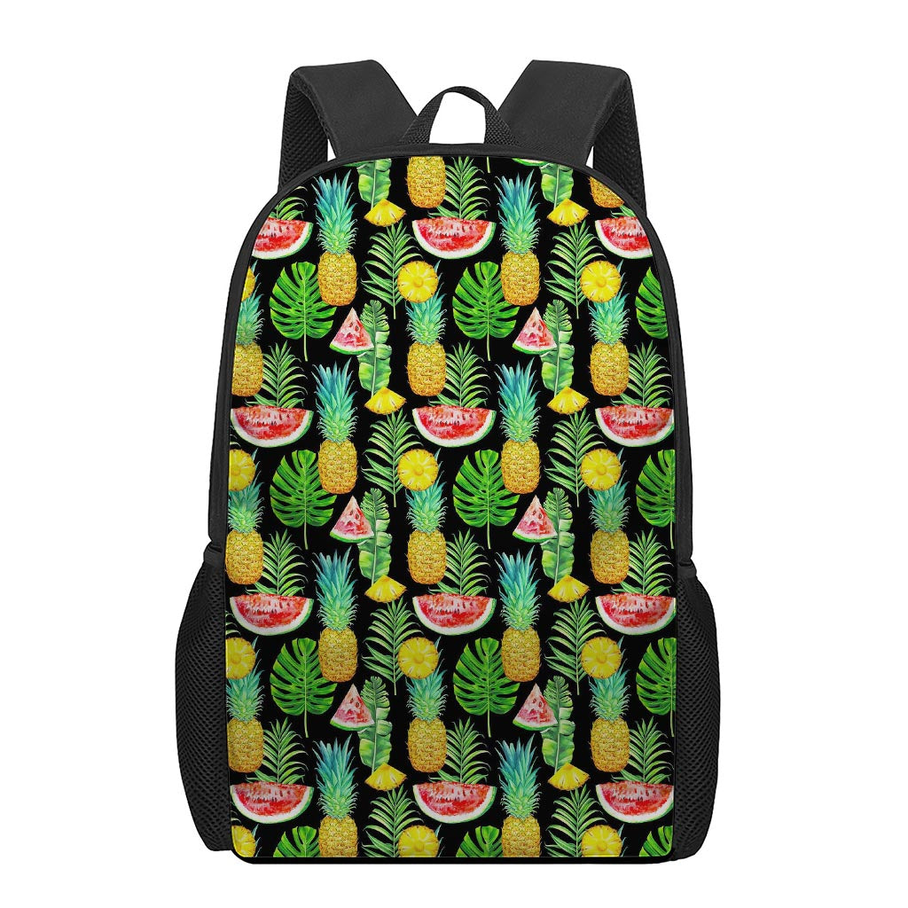 Black Tropical Pineapple Pattern Print 17 Inch Backpack