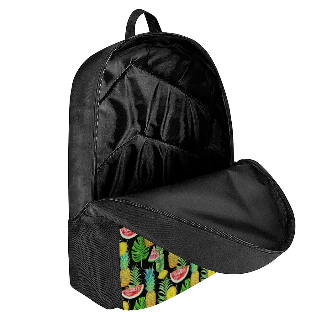 Black Tropical Pineapple Pattern Print 17 Inch Backpack