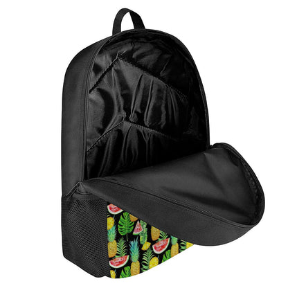 Black Tropical Pineapple Pattern Print 17 Inch Backpack