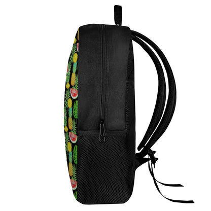 Black Tropical Pineapple Pattern Print 17 Inch Backpack