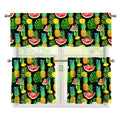 Black Tropical Pineapple Pattern Print 3 Piece Kitchen Curtains