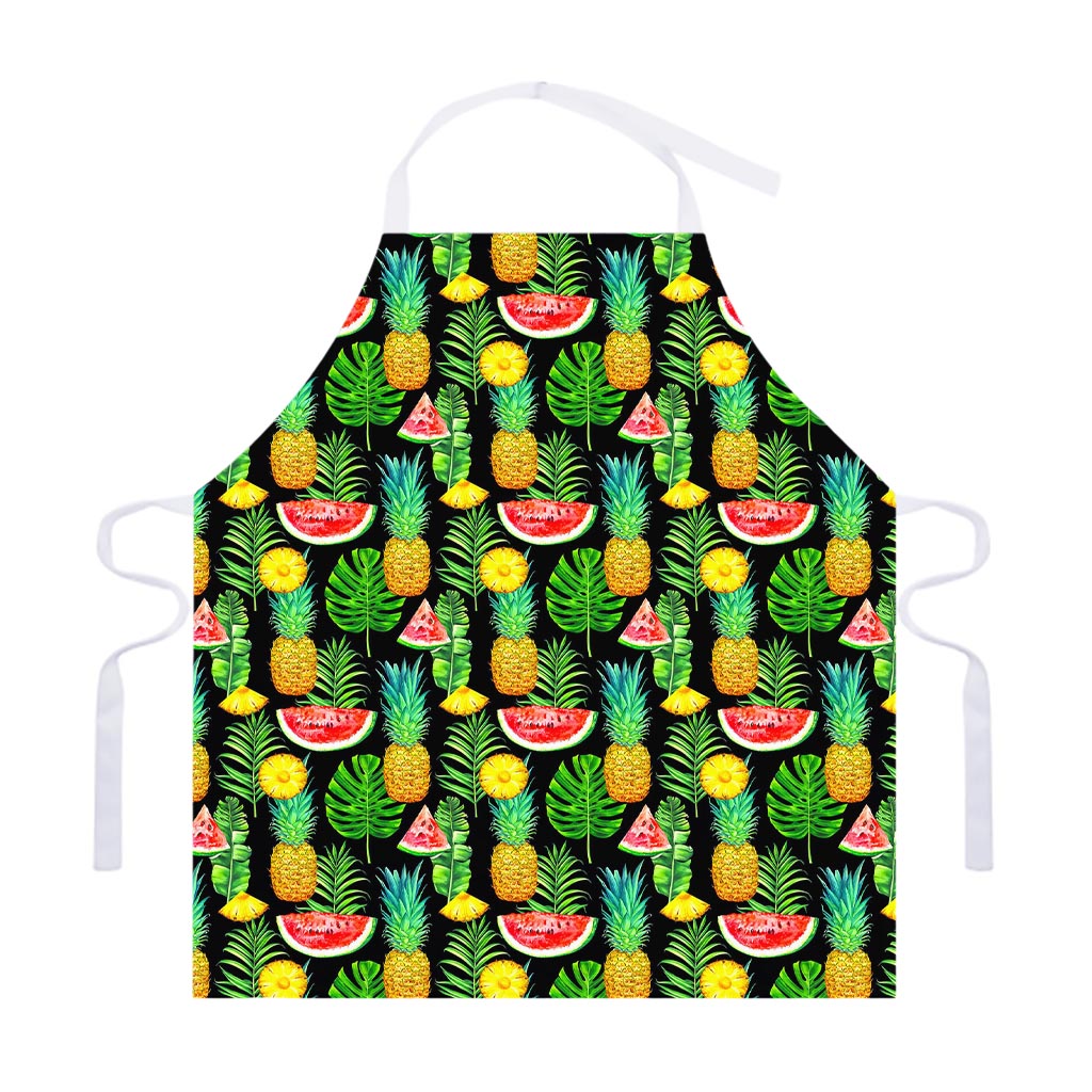 Black Tropical Pineapple Pattern Print Adjustable Apron