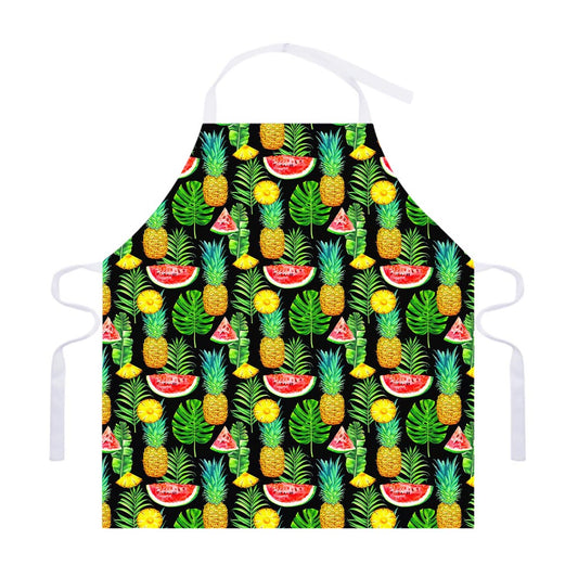 Black Tropical Pineapple Pattern Print Adjustable Apron
