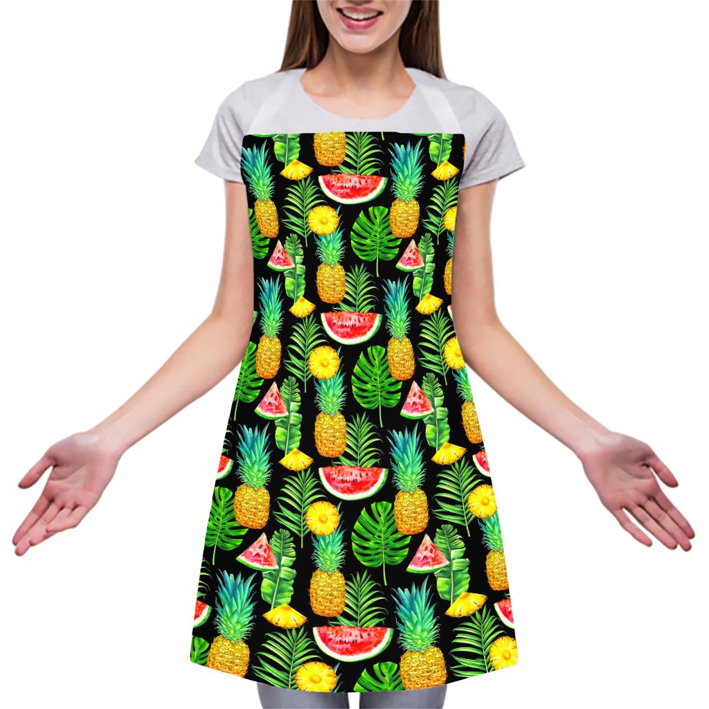 Black Tropical Pineapple Pattern Print Adjustable Apron