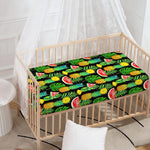 Black Tropical Pineapple Pattern Print Baby Crib Sheet