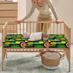 Black Tropical Pineapple Pattern Print Baby Crib Sheet