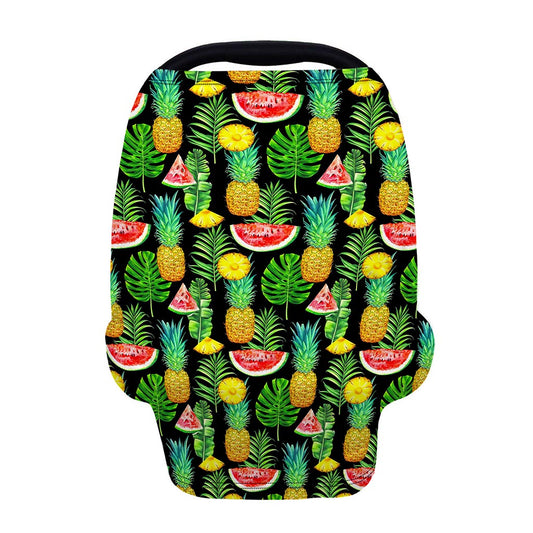 Black Tropical Pineapple Pattern Print Baby Seat Cover