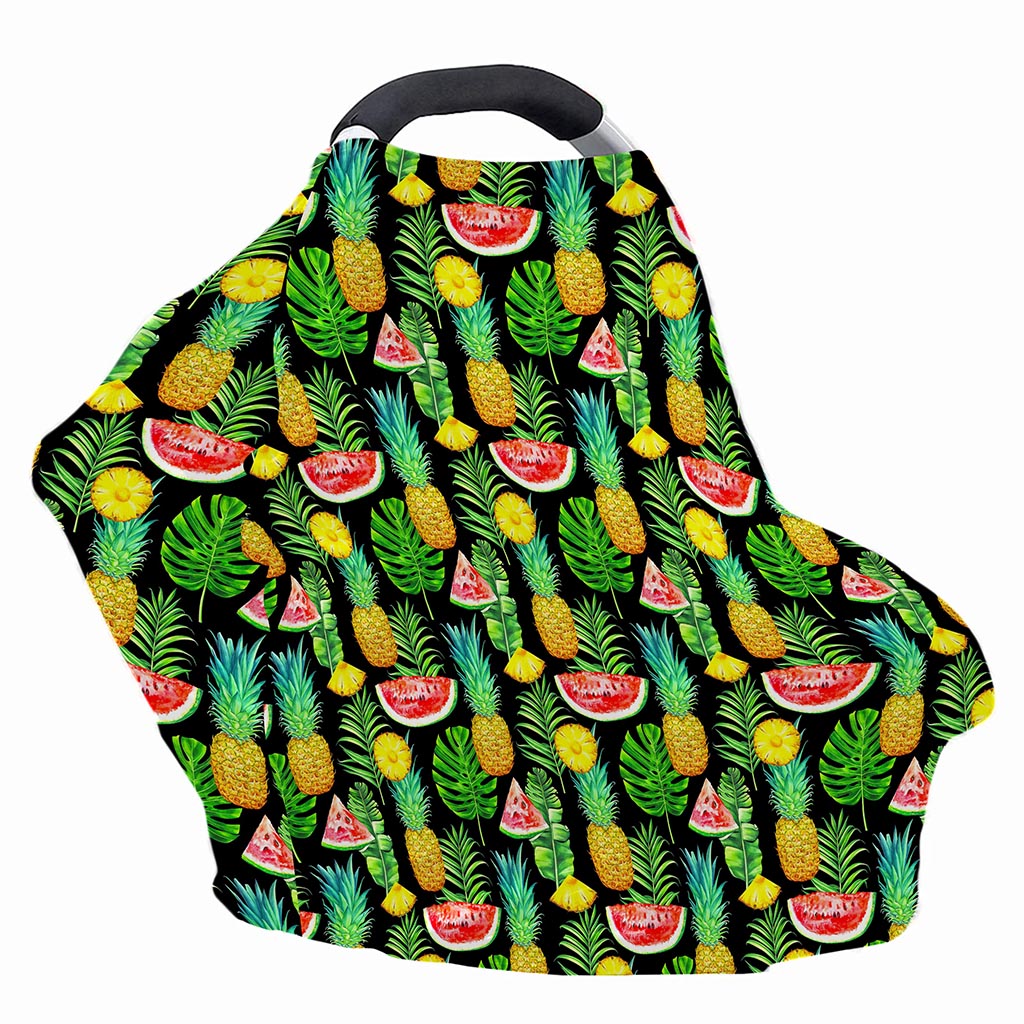 Black Tropical Pineapple Pattern Print Baby Seat Cover