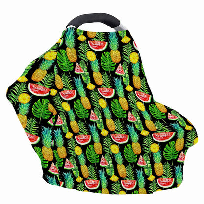 Black Tropical Pineapple Pattern Print Baby Seat Cover