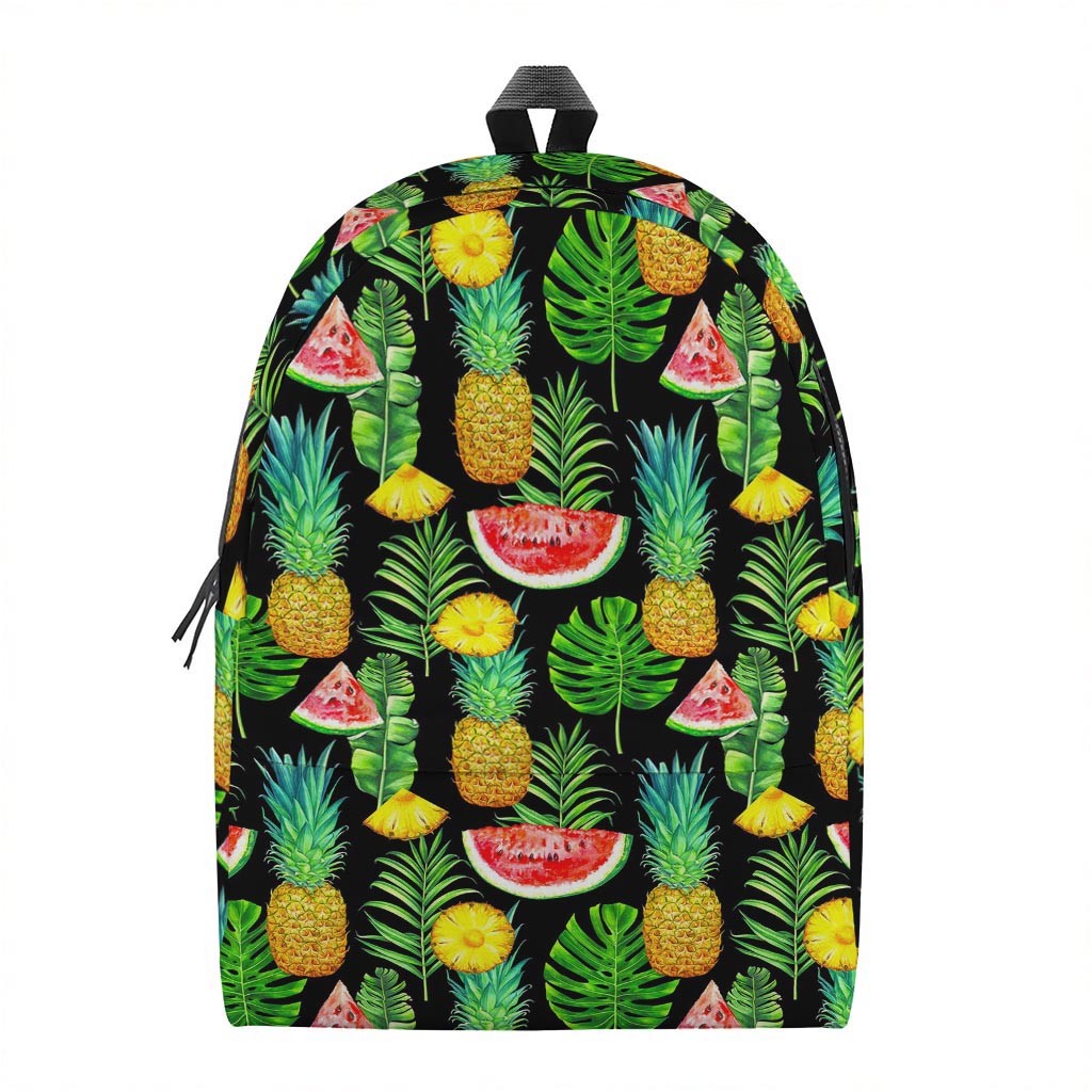 Black Tropical Pineapple Pattern Print Backpack