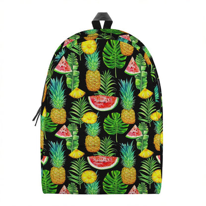 Black Tropical Pineapple Pattern Print Backpack