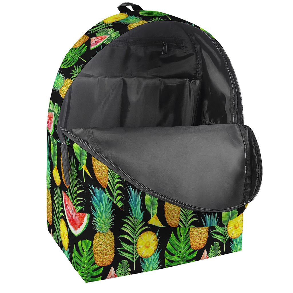 Black Tropical Pineapple Pattern Print Backpack